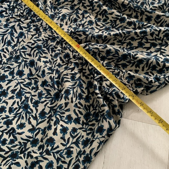 Loft Blue & Tan Floral Short Sleeve Dress- Size XXL tie neck midi NWT - Picture 9 of 10